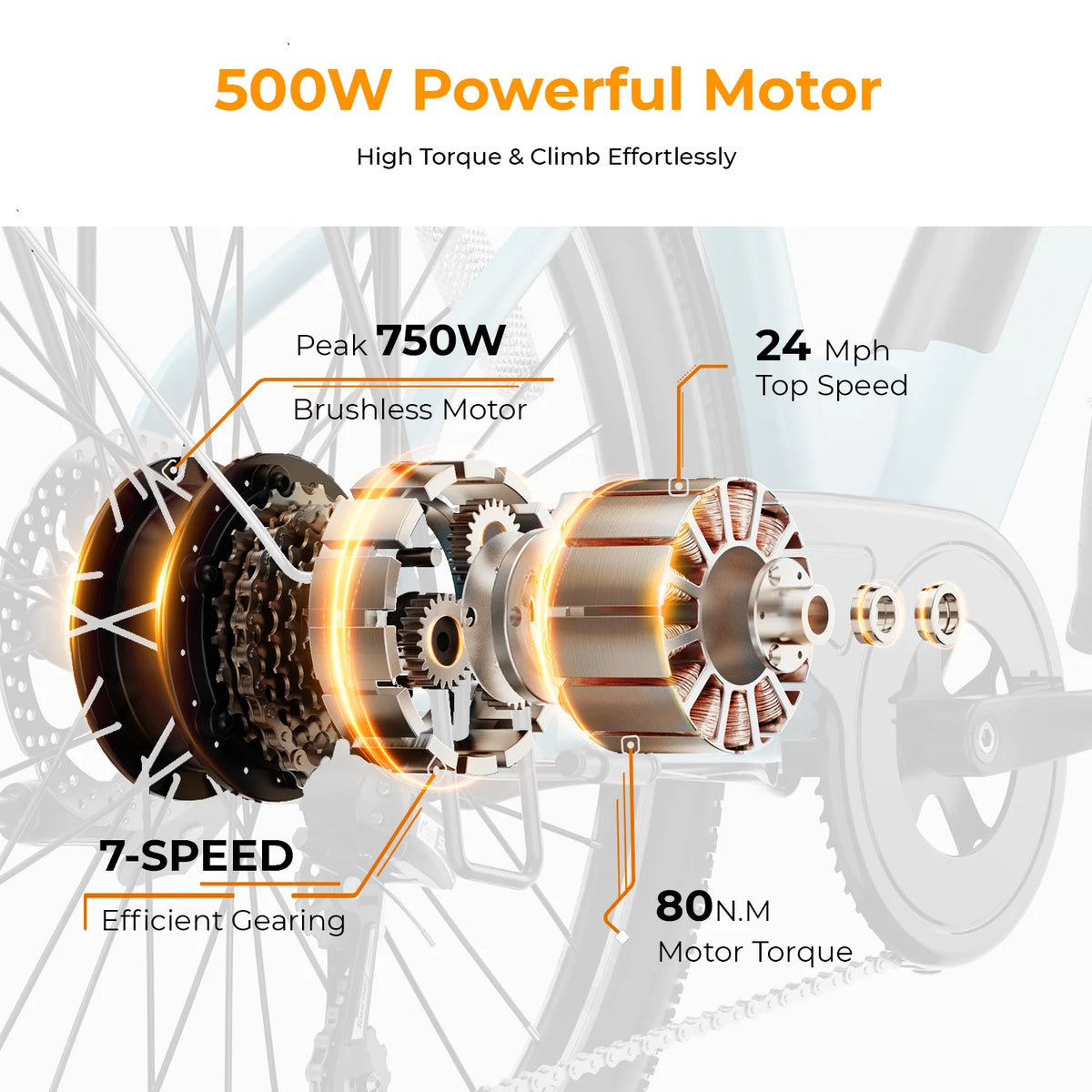 Electric Bike 500W 36V 13Ah Removable Battery 26 7-Speed Q9972