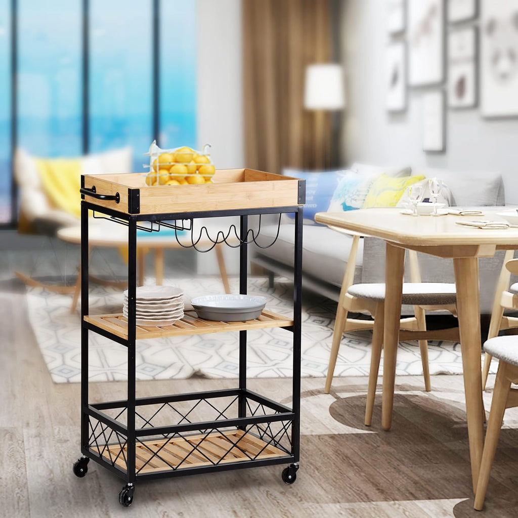 Bamboo Kitchen Cart with Mesh Shelves N527