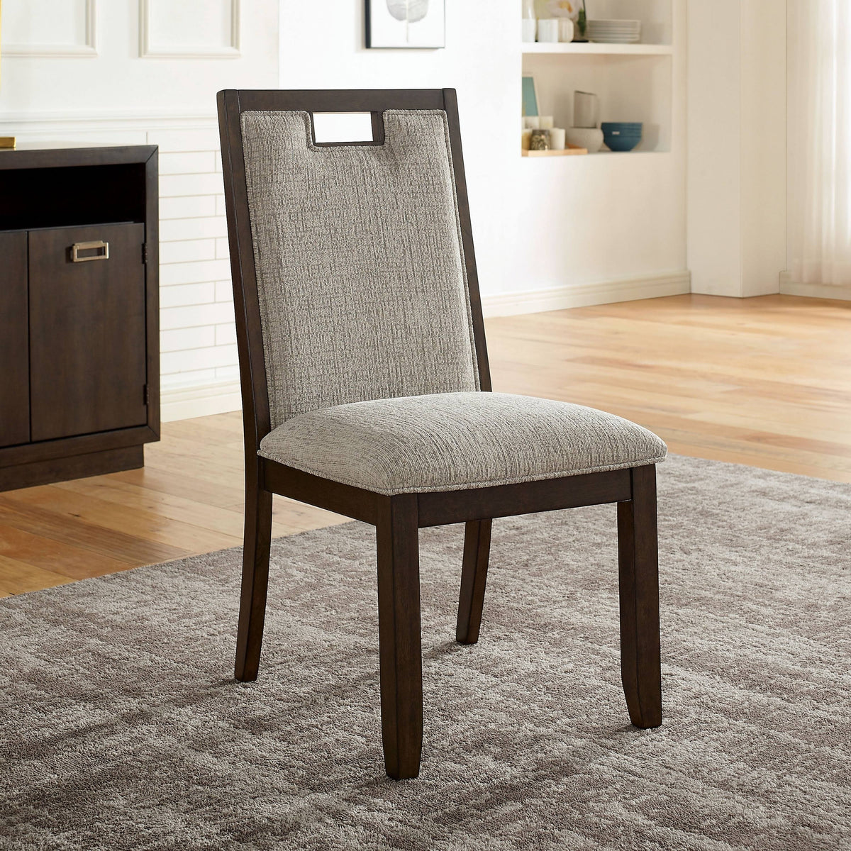 Beige Side Chairs Set of 2 Dark Walnut Y18934
