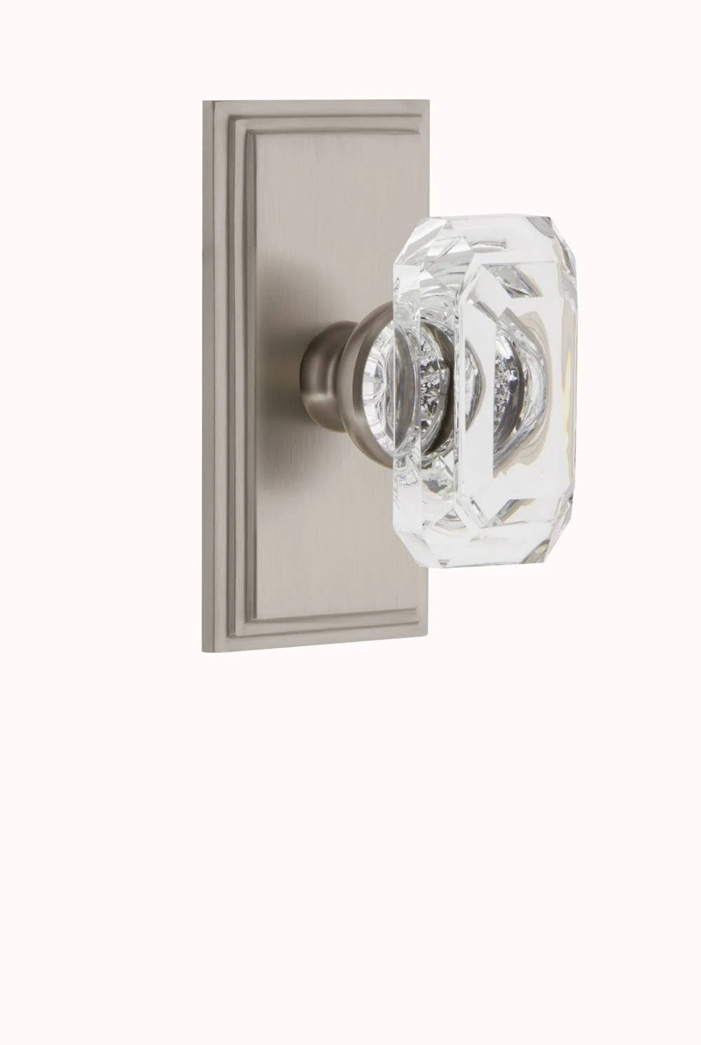 Carre Plate Dummy with Baguette Crystal Knob in Satin Nickel Q634