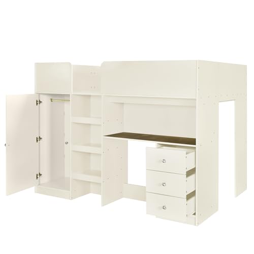 Gray Full Size Wood Loft Bed with Desk K4336