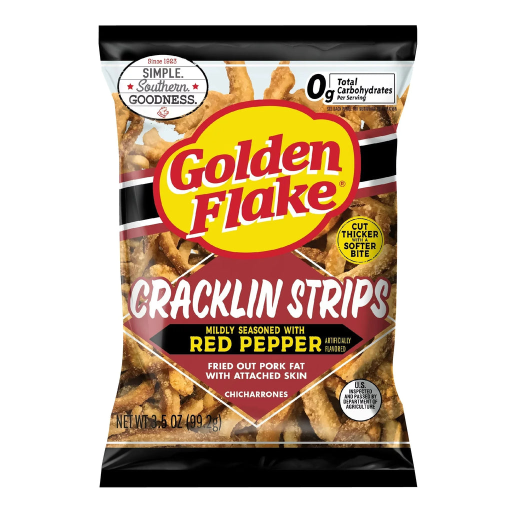 Mildly Seasoned Fried Pork Cracklin Strips with Red Pepper, 3.5 oz. Bags (6 Bags) S4109