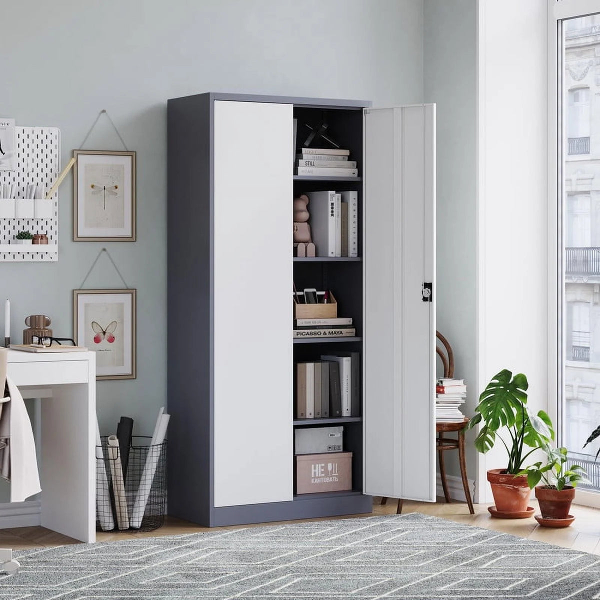 71" Metal Storage Locker with Locking Door and 4 Adjustable Shelves I666501