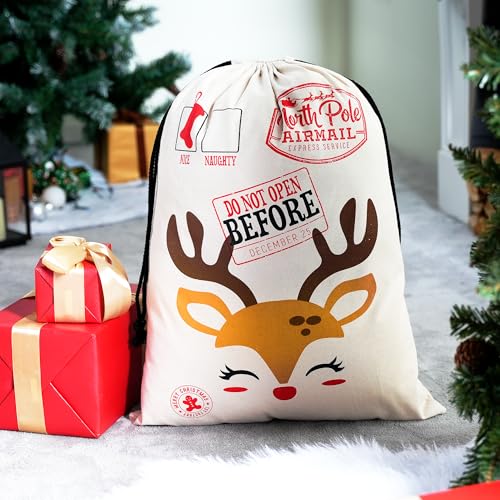 Large Christmas Canvas Gift Bag with Drawstring E4730