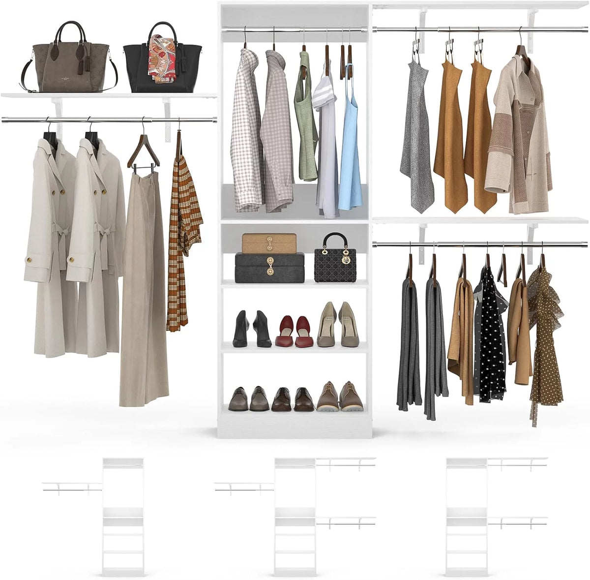 96'' White Closet System with 3 Shelving Towers Z60496