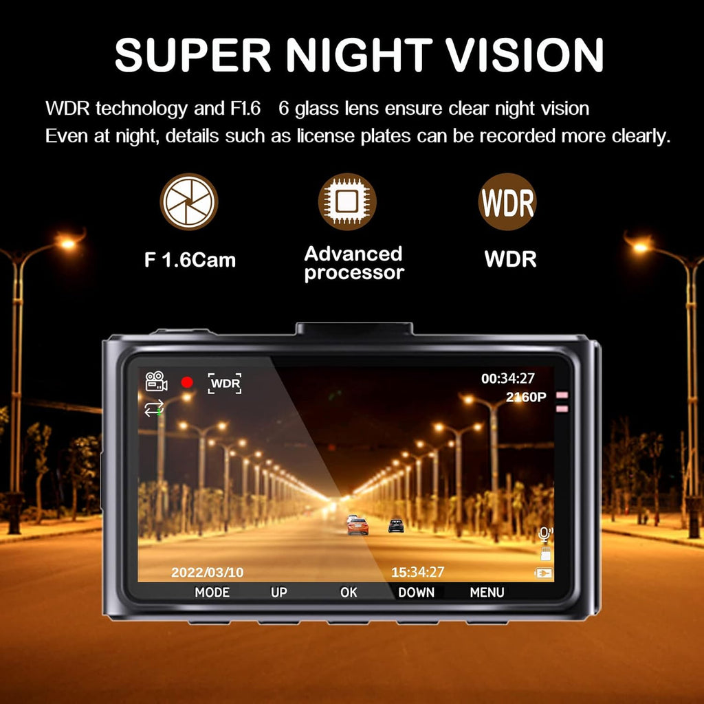 4K Dash Cam with WiFi, 3" IPS Screen, 170° Wide Angle, Parking Monitor Z37043
