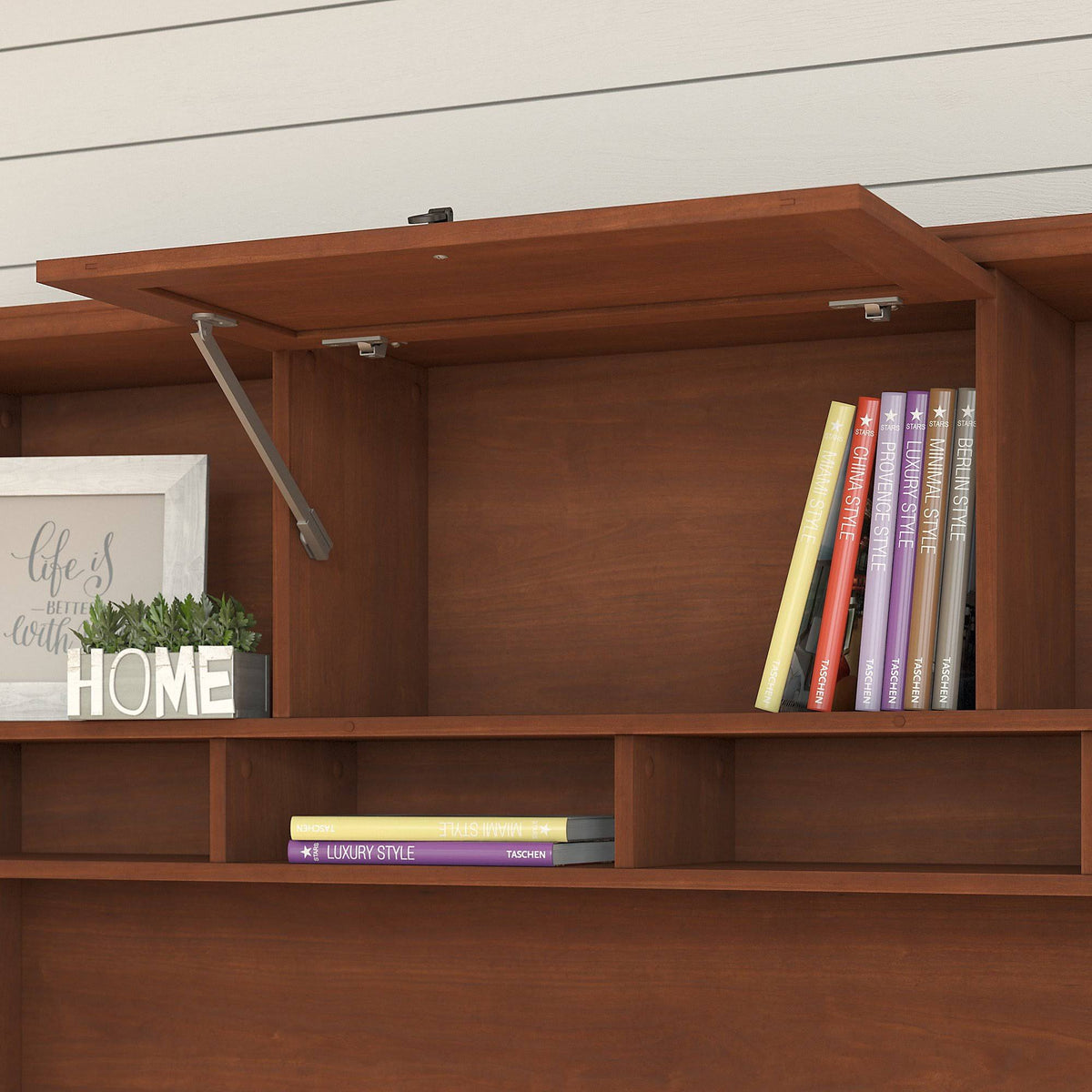 Corner Desk with Hutch and Lateral File Cabinet in Serene Cherry G73696