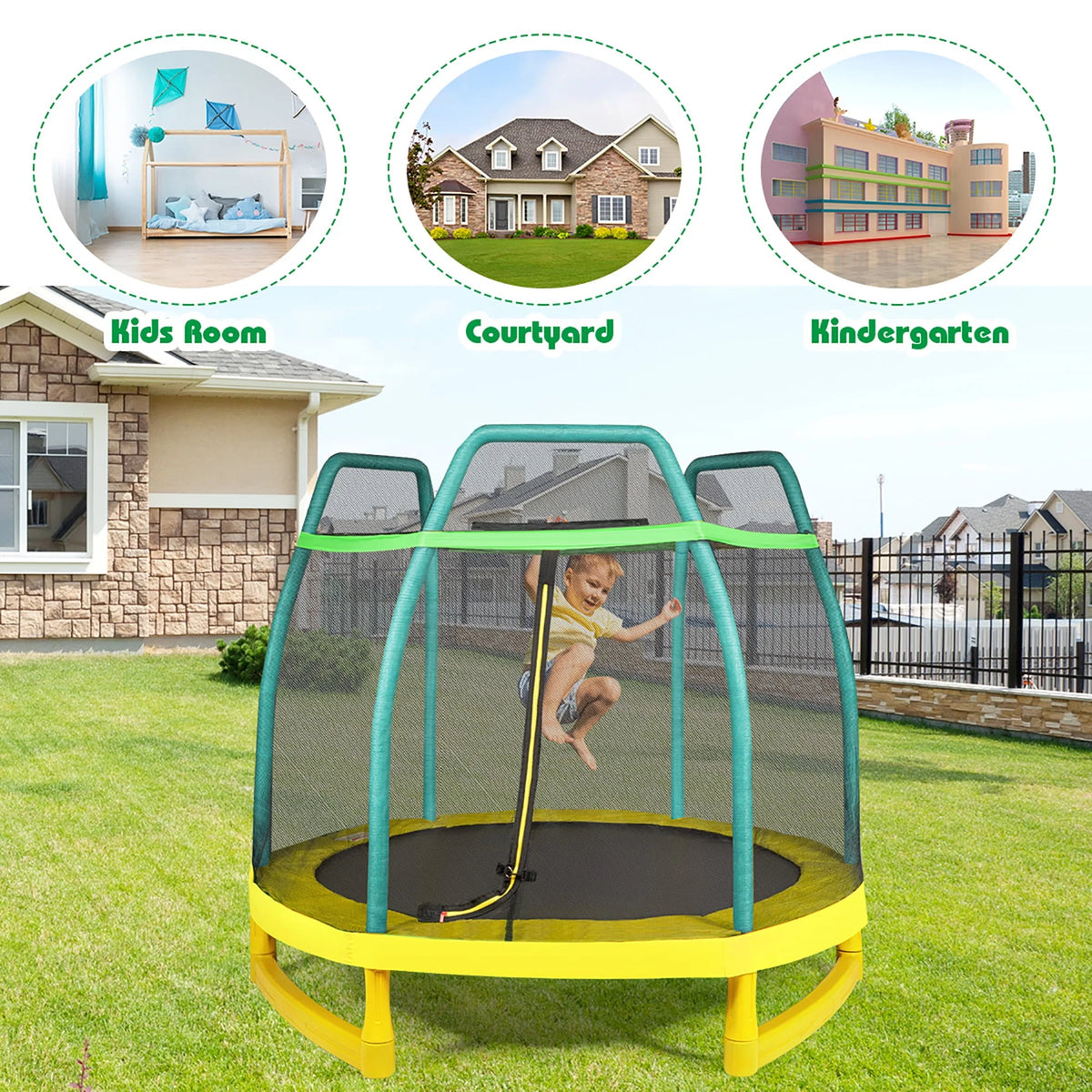 7FT Kids Trampoline with Safety Enclosure Net I36074