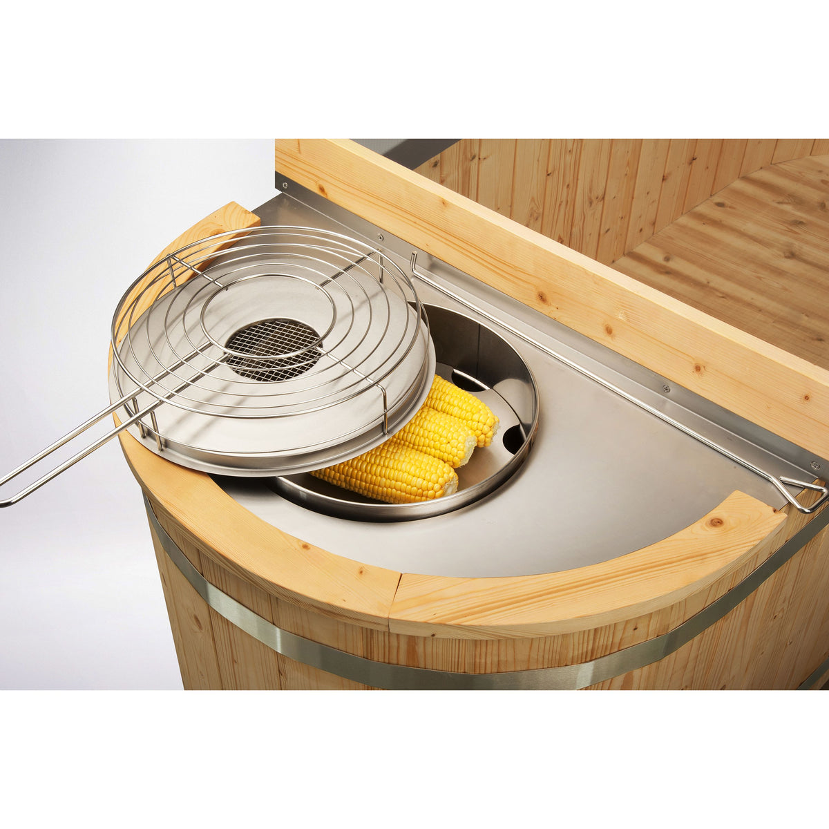 Natural Pine Wood Hot Tub 2 Persons 132 Gallons with Charcoal Stove J20915