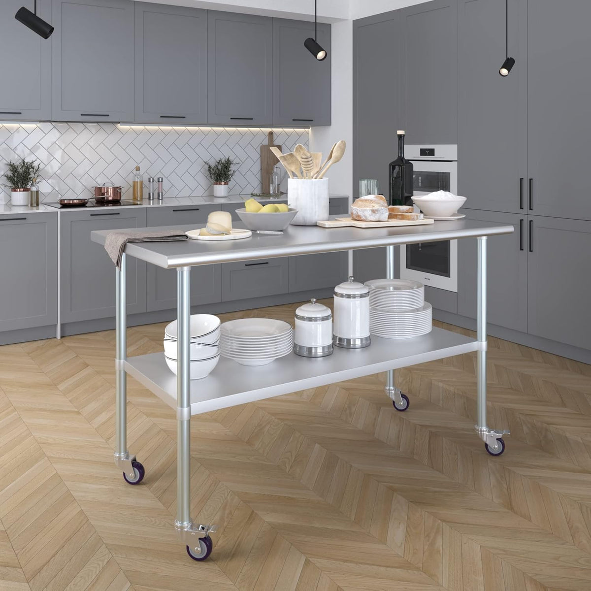 Stainless Steel Work Table with Under-Shelf & 4 Wheels X9108