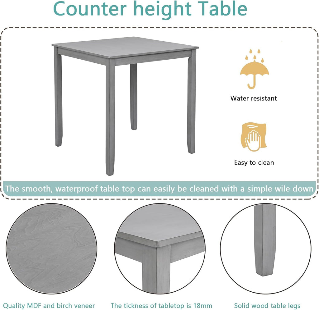 5 Piece Counter Height Dining Table Set with 4 Upholstered Chairs, Dove Gray W279