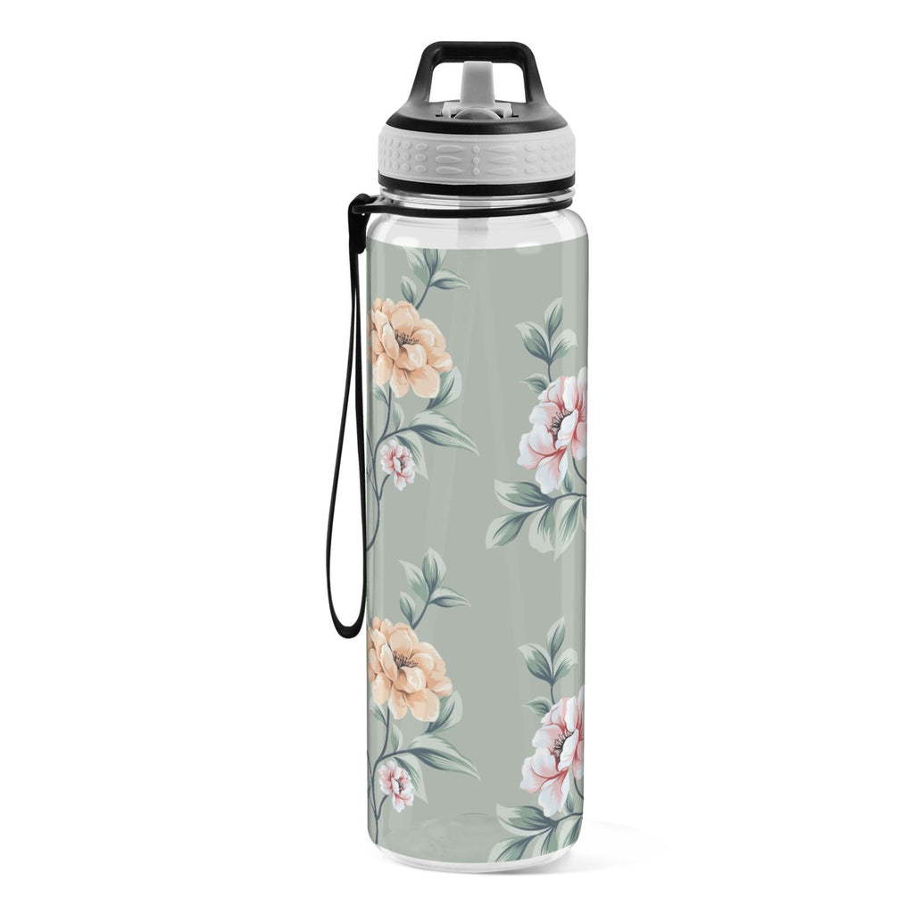 Pink Flowers Green Leaves 32oz Tritan Leakproof Sports Bottle B1300