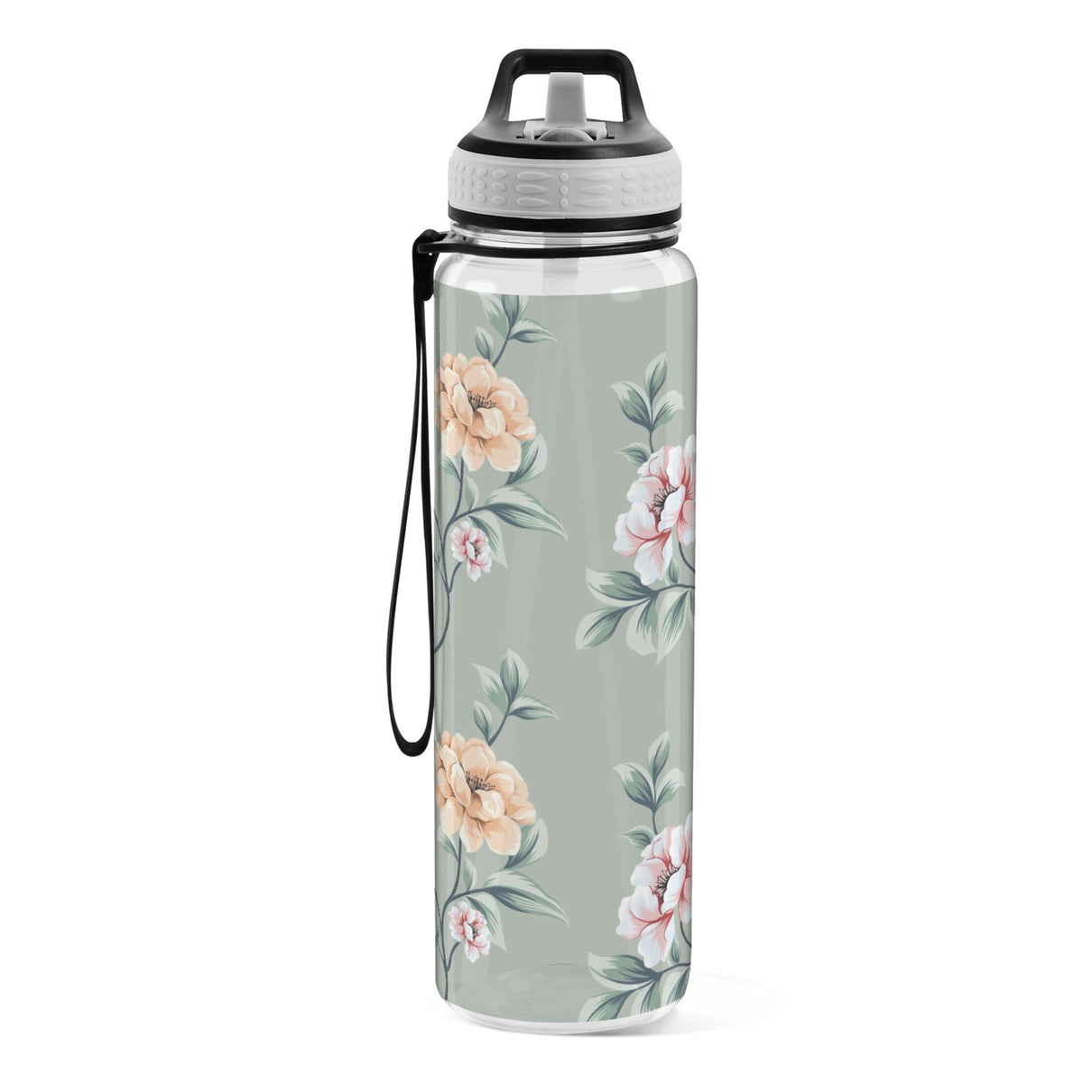 Pink Flowers Green Leaves 32oz Tritan Leakproof Sports Bottle B1300