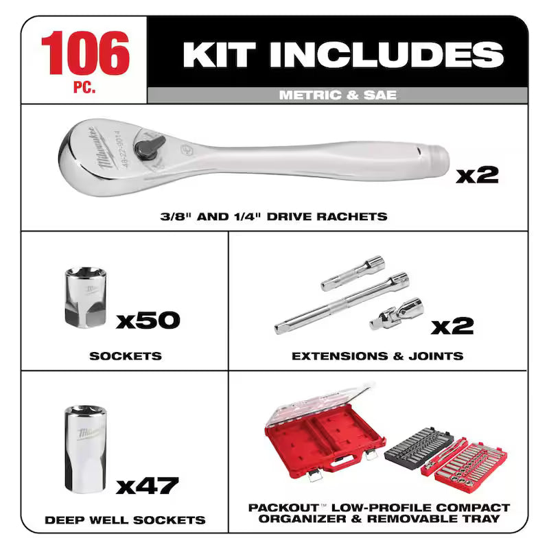 3/8 in. and 1/4 in. Drive SAE/Metric Ratchet and Socket Mechanics Tool Set (116-Piece) X922915