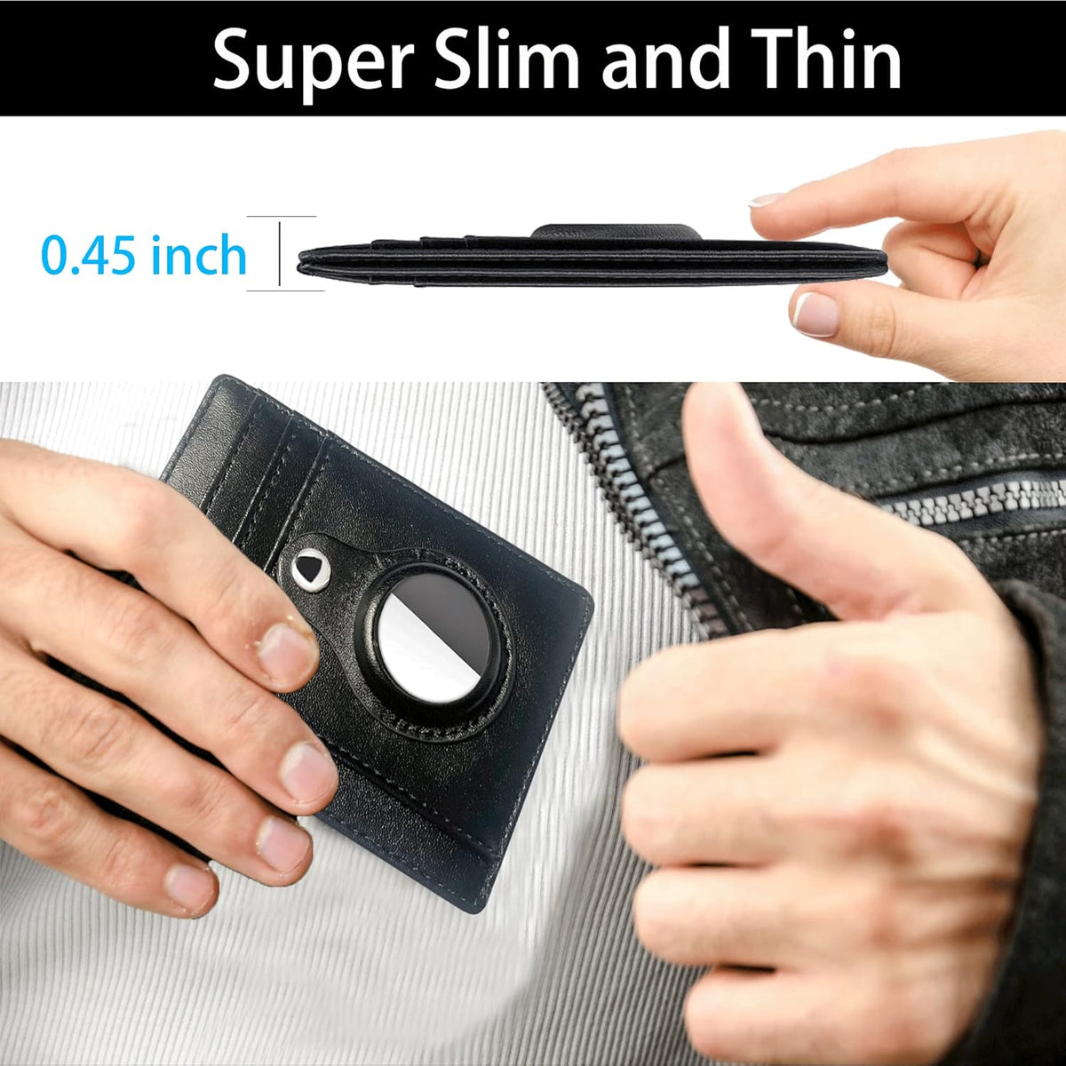 Black Leather Slim Card Holder Wallet with Keychain (2 Pack) G461