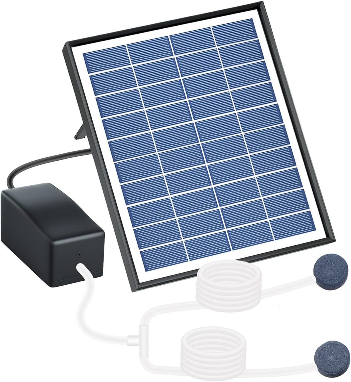 Solar Air Pump Aerator for Fish Pond, 6W, 10 ft Cable, 8.2 ft Hose, 13 GPH, 2 Bubble Stones, 7.1 x 11 in Solar Panel A99752