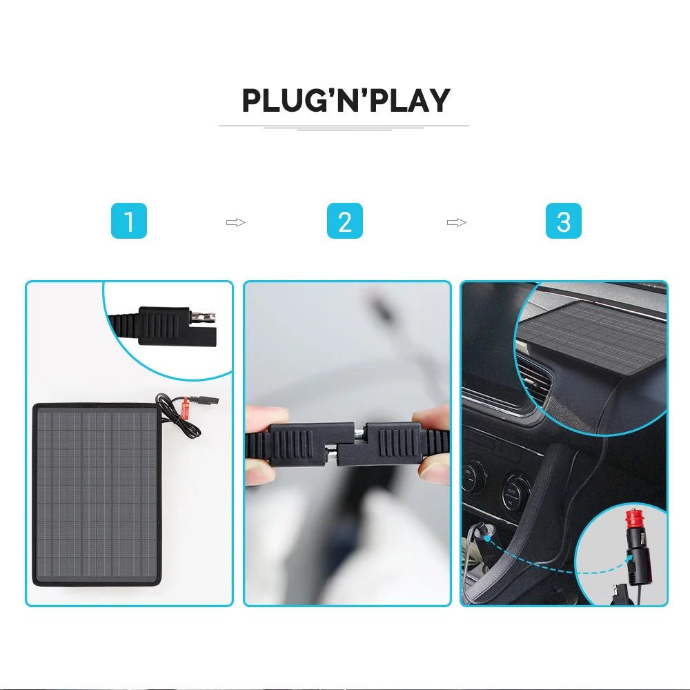 5W Outdoor Battery Charger Maintainer Trickle Charger with Lighter Plug, Alligator Clips, and Battery Cables T844