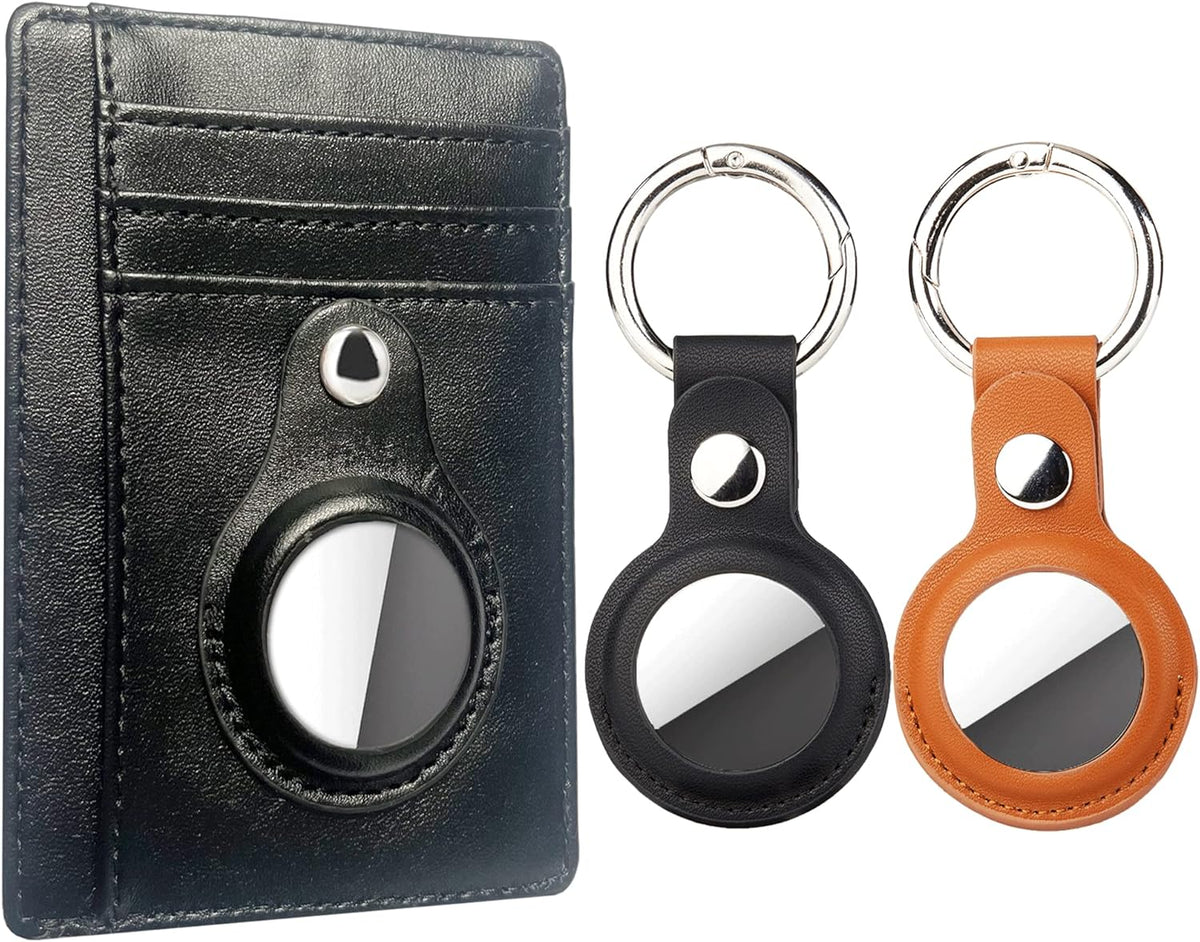 Black Leather Slim Card Holder Wallet with Keychain (2 Pack) G461
