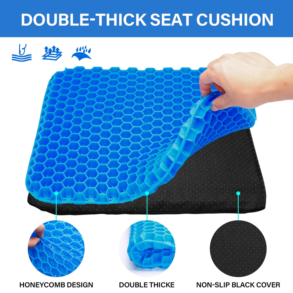 Gel Kayak Seat Cushion with Washable Non-Slip Cover, Waterproof Double Thicken Layer, Breathable Honeycomb Design, 14.9inch*12.9inch*1.1inch H137279