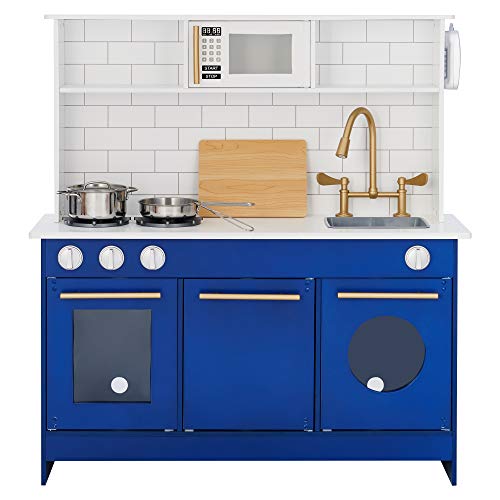 Wooden Play Kitchen with Refrigerator, Oven, Sink, and Storage Space, White Z301