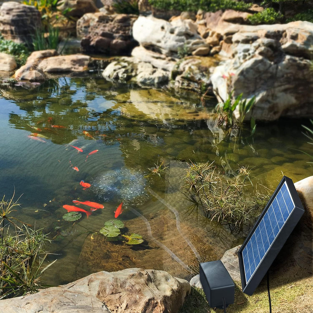 Solar Air Pump Aerator for Fish Pond, 6W, 10 ft Cable, 8.2 ft Hose, 13 GPH, 2 Bubble Stones, 7.1 x 11 in Solar Panel A99752