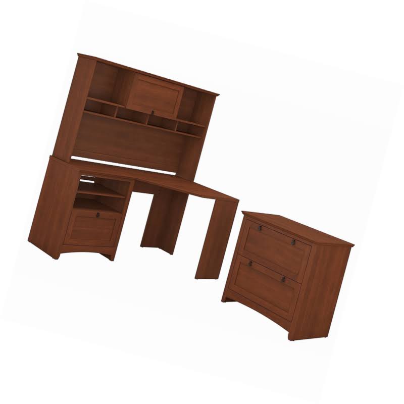 Corner Desk with Hutch and Lateral File Cabinet in Serene Cherry G73696