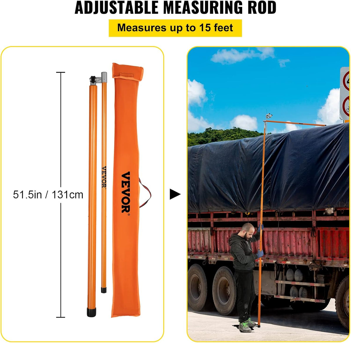 15' Fiberglass Truck Height Measuring Stick with Carrying Bag X6765