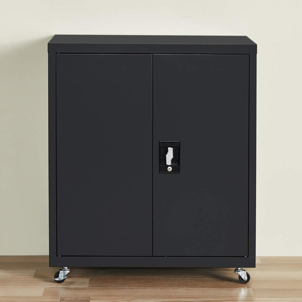 Black Metal Locking Cabinet with Wheels F2486