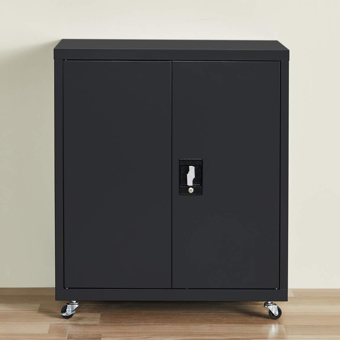 Black Metal Locking Cabinet with Wheels F2486