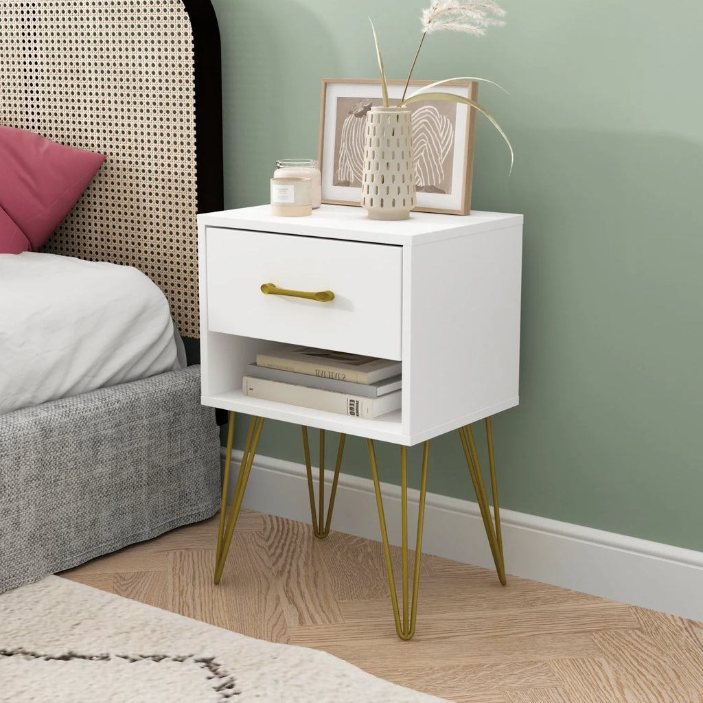 Black 1 Drawer Wood Nightstand with Metal Legs N224203