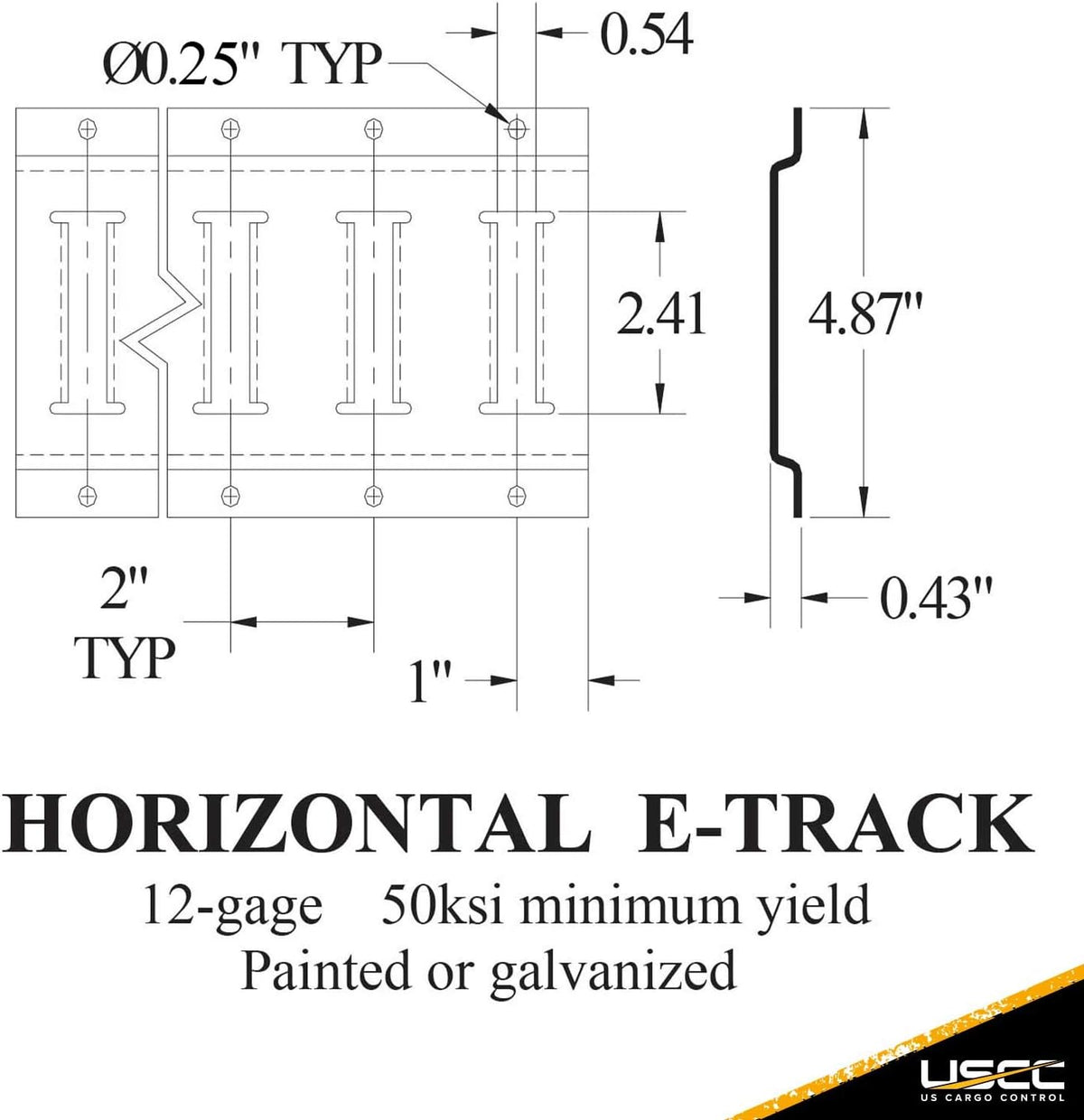 8 Foot Length 12 Gauge Steel Cargo E Track - 2 Pack M508