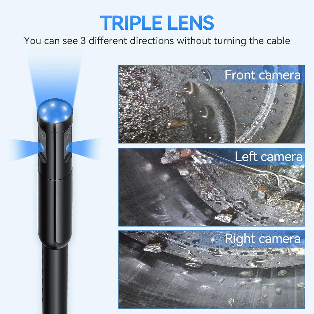 Triple Lens Endoscope Borescope Inspection Camera with 5'' Screen 16.5ft D783106
