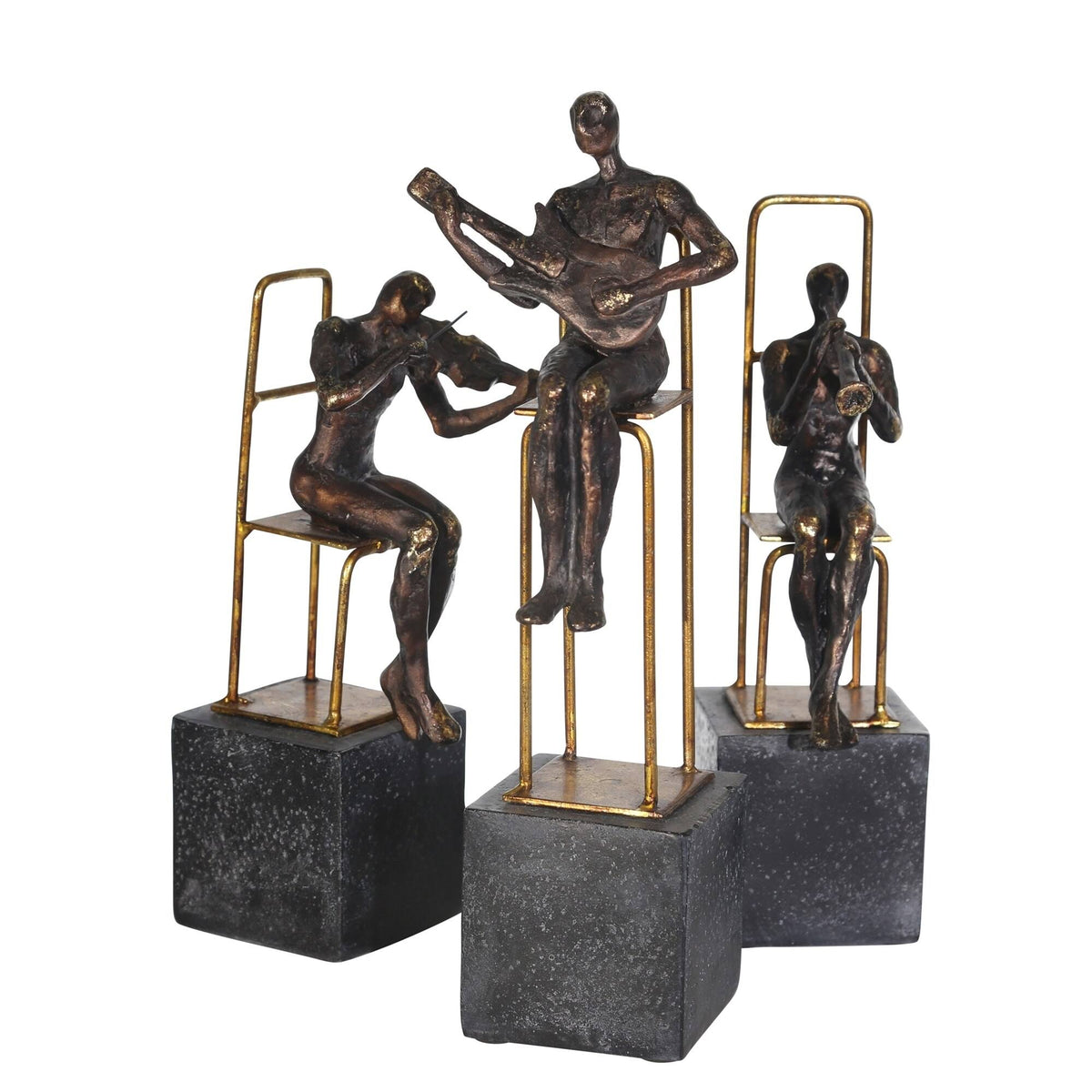 Set/3 Polyresin Musicians on Base, Black/Gold B278545