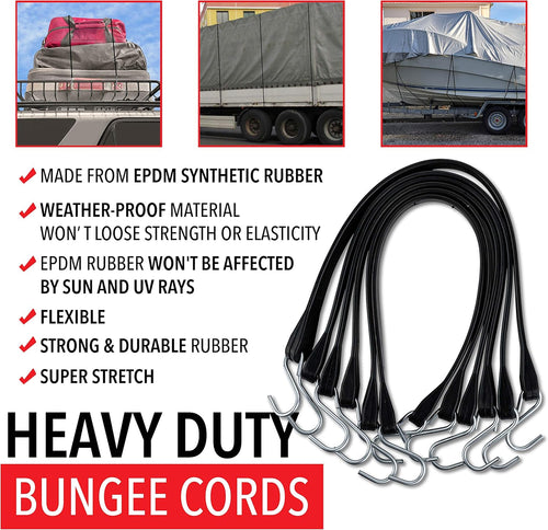 30 Pack Rubber Tarp Straps 31 Long EPDM with Crimped Hooks Bungee Cords M968