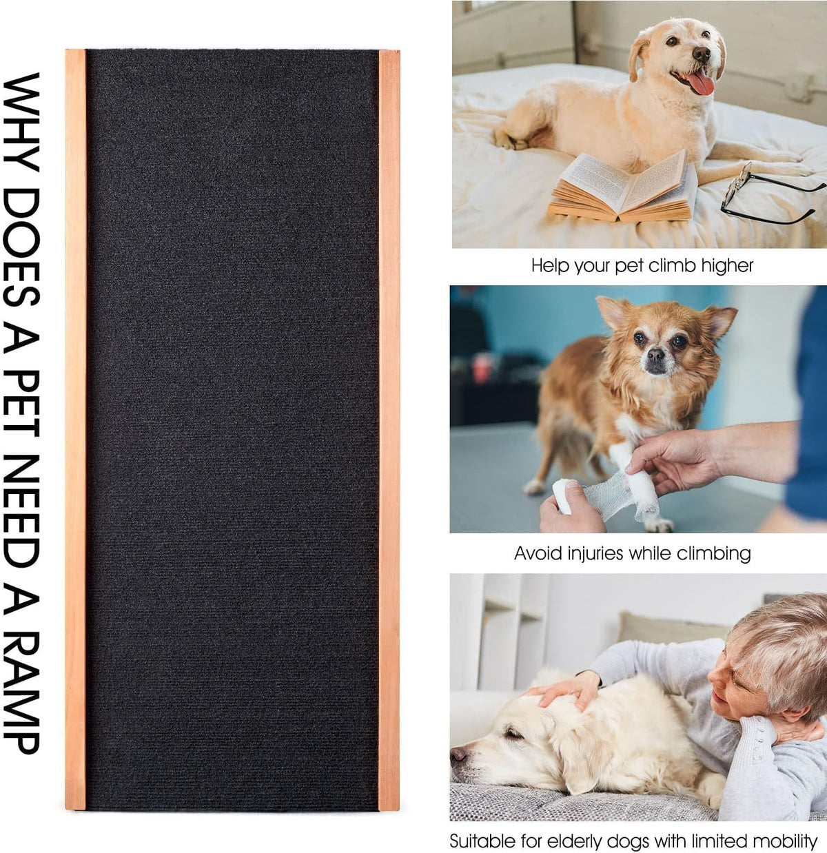 Wooden Height Adjustable Pet Ramp with Non Slip Carpet Surface, Foldable (Large) Z88225