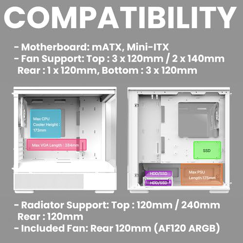 White Micro ATX PC Case with Tempered Glass Panel W9926