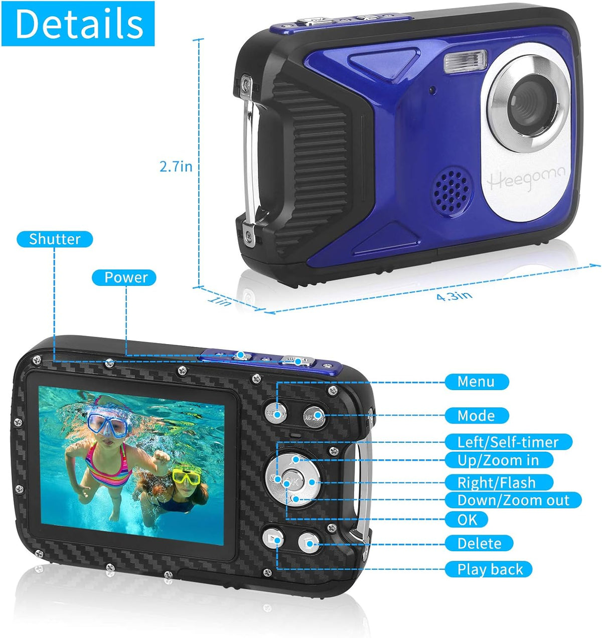 Waterproof 1080P 21MP Kids Digital Camera O4390