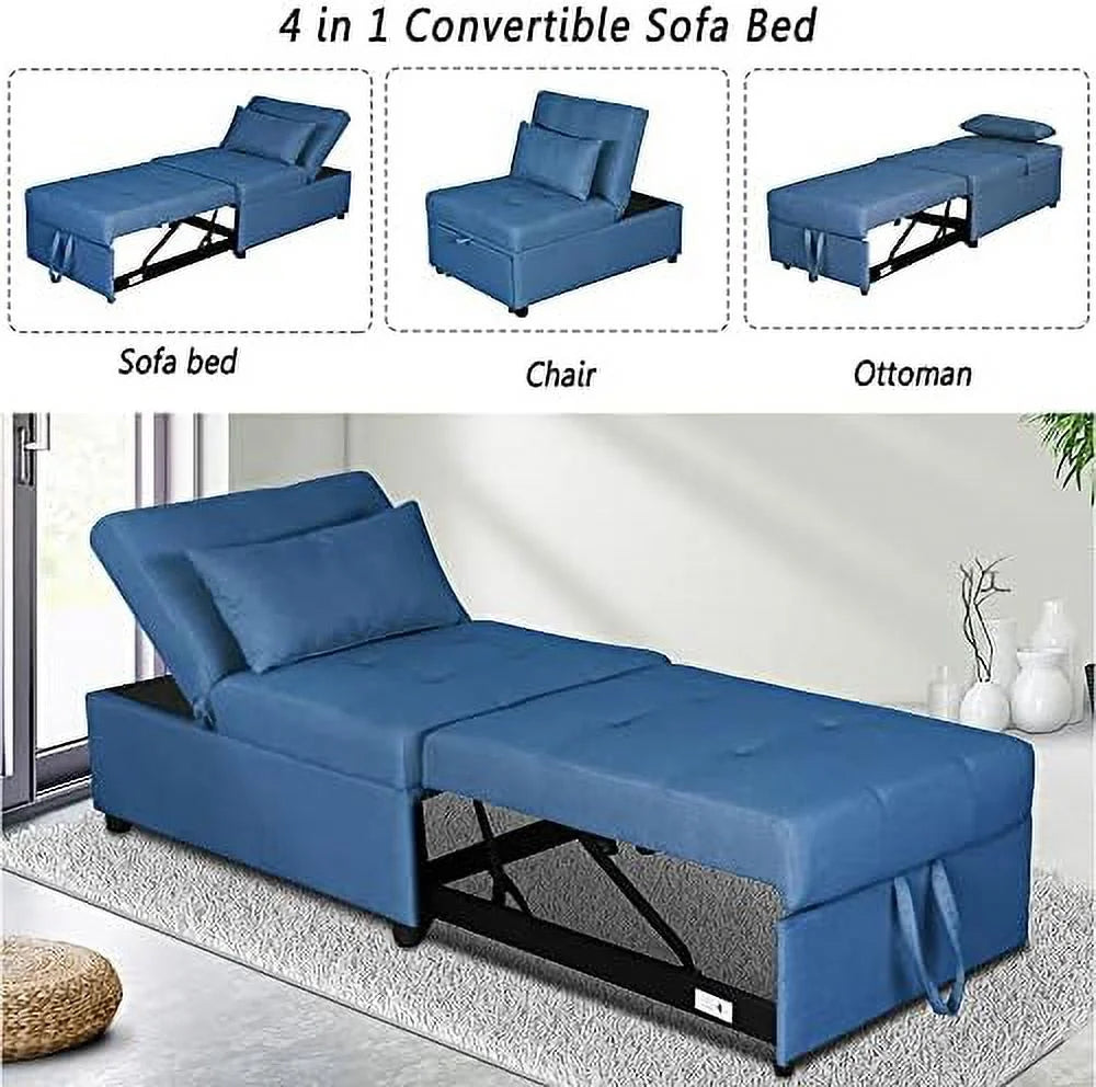 Black Convertible Sleeper Chair Bed with Ottoman U97317