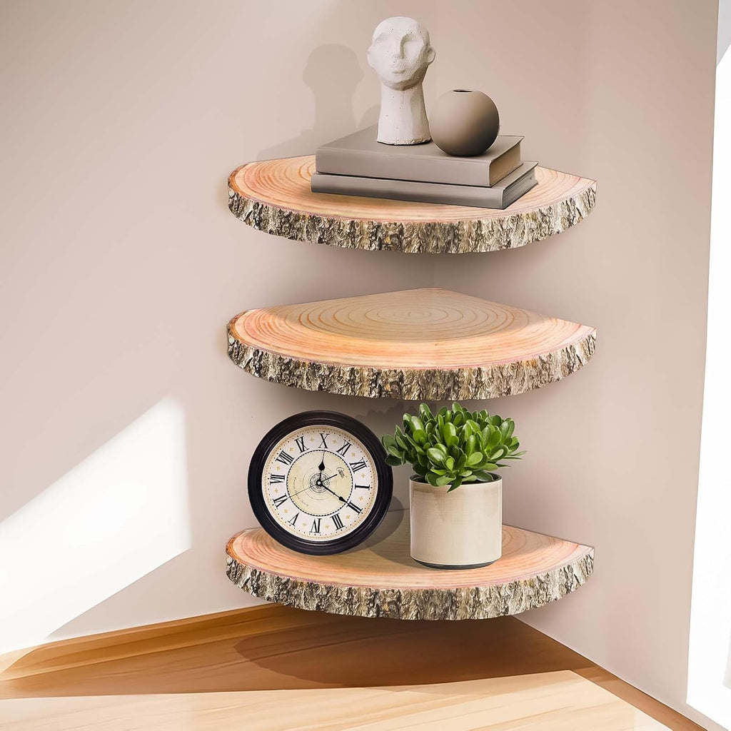 3Pcs Rustic Wood Corner Floating Shelves P58165