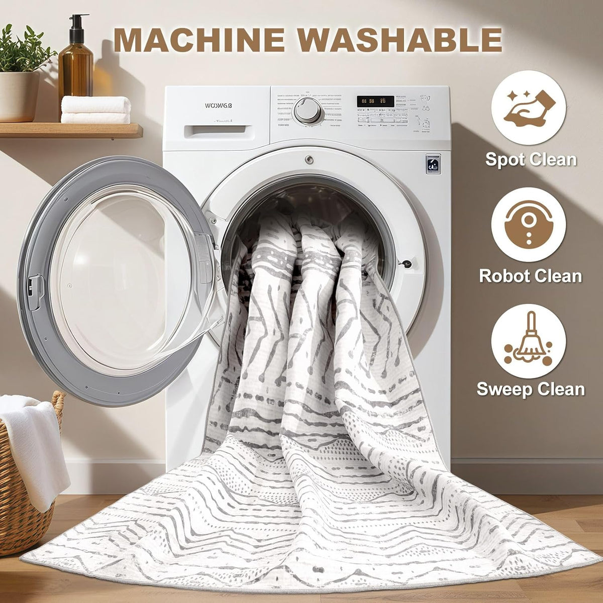 Grey 9x12 Machine Washable Area Rug F4590