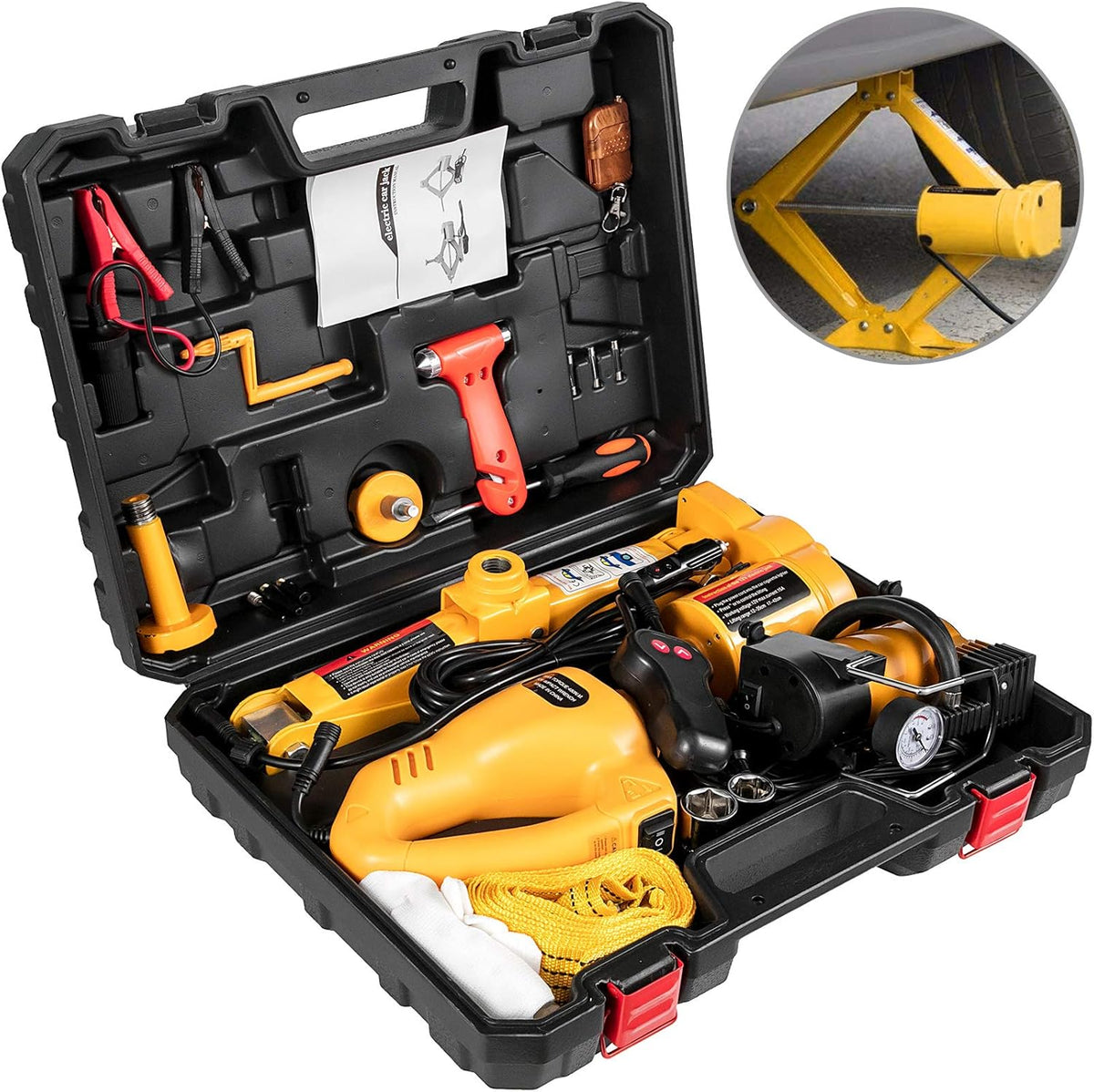 Electric Car Jack 3 Ton 6600LBS 12V DC with Electric Impact Wrench and Inflator Pump C28886