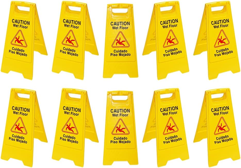 10 Pack Double Sided Yellow Wet Floor Sign C95646