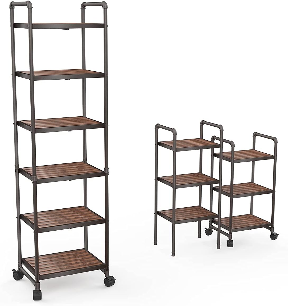 6-Tier Rolling Storage Cart with Metal Frames, Rustic Brown N415938
