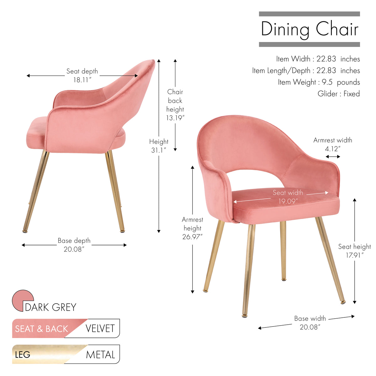 Velvet Upholstery Dining Chairs with Gold Metal Legs D6267