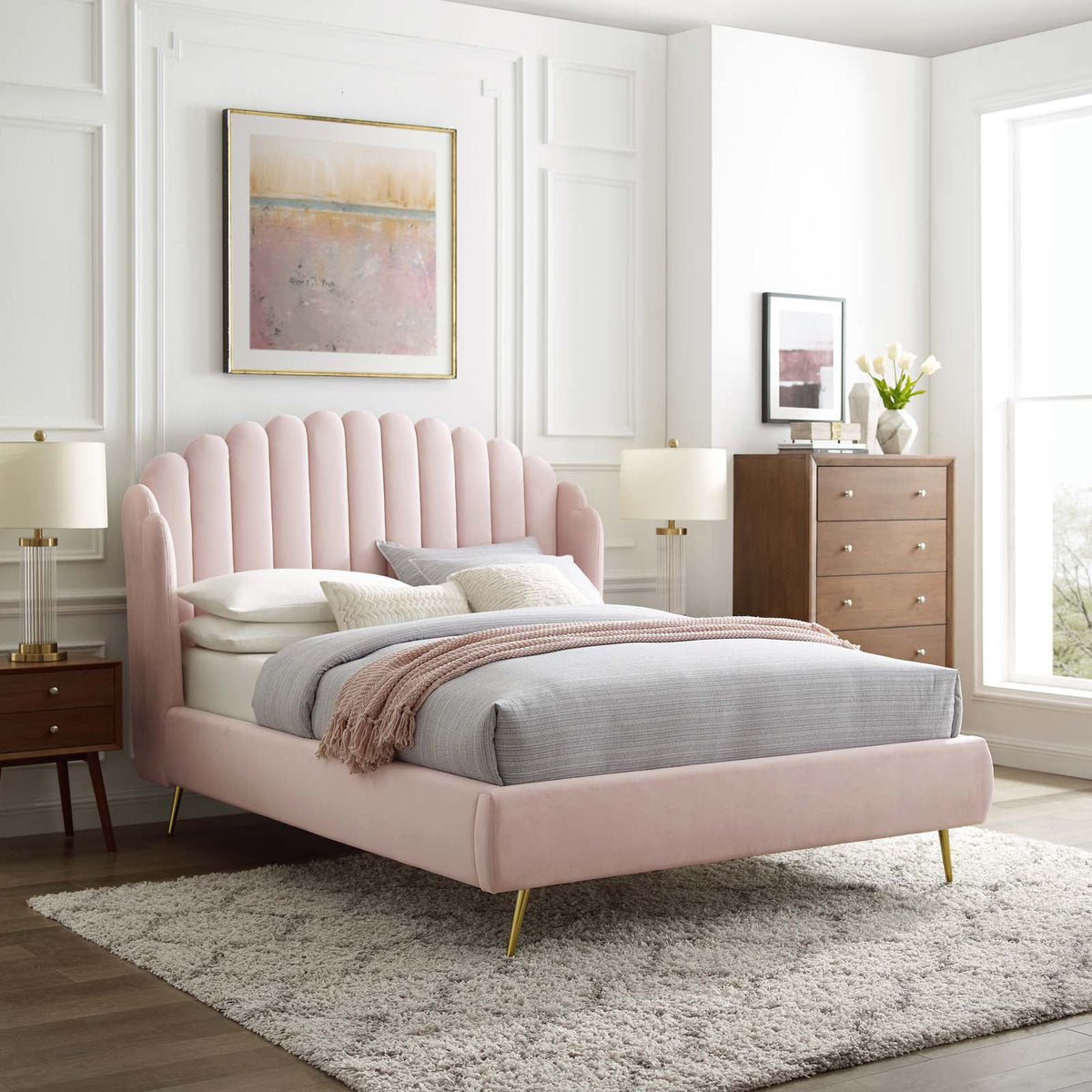 Queen Size Velvet Platform Bed Frame D607