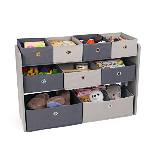 Natural White Toy Storage Organizer with 9 Removable Fabric Bins N7299