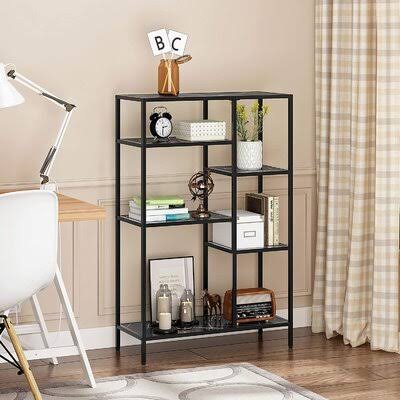 Steel Etagere Bookcase with 5 Faux Marble Shelves V19957