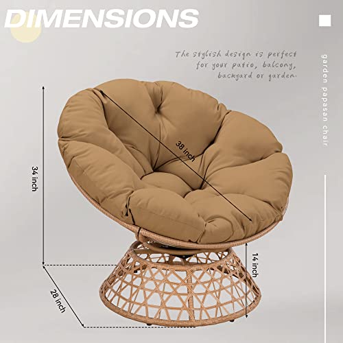 Oversized Dark Blue Wicker Papasan Chair with Cushion and 360 Degree Swivel Base I49481