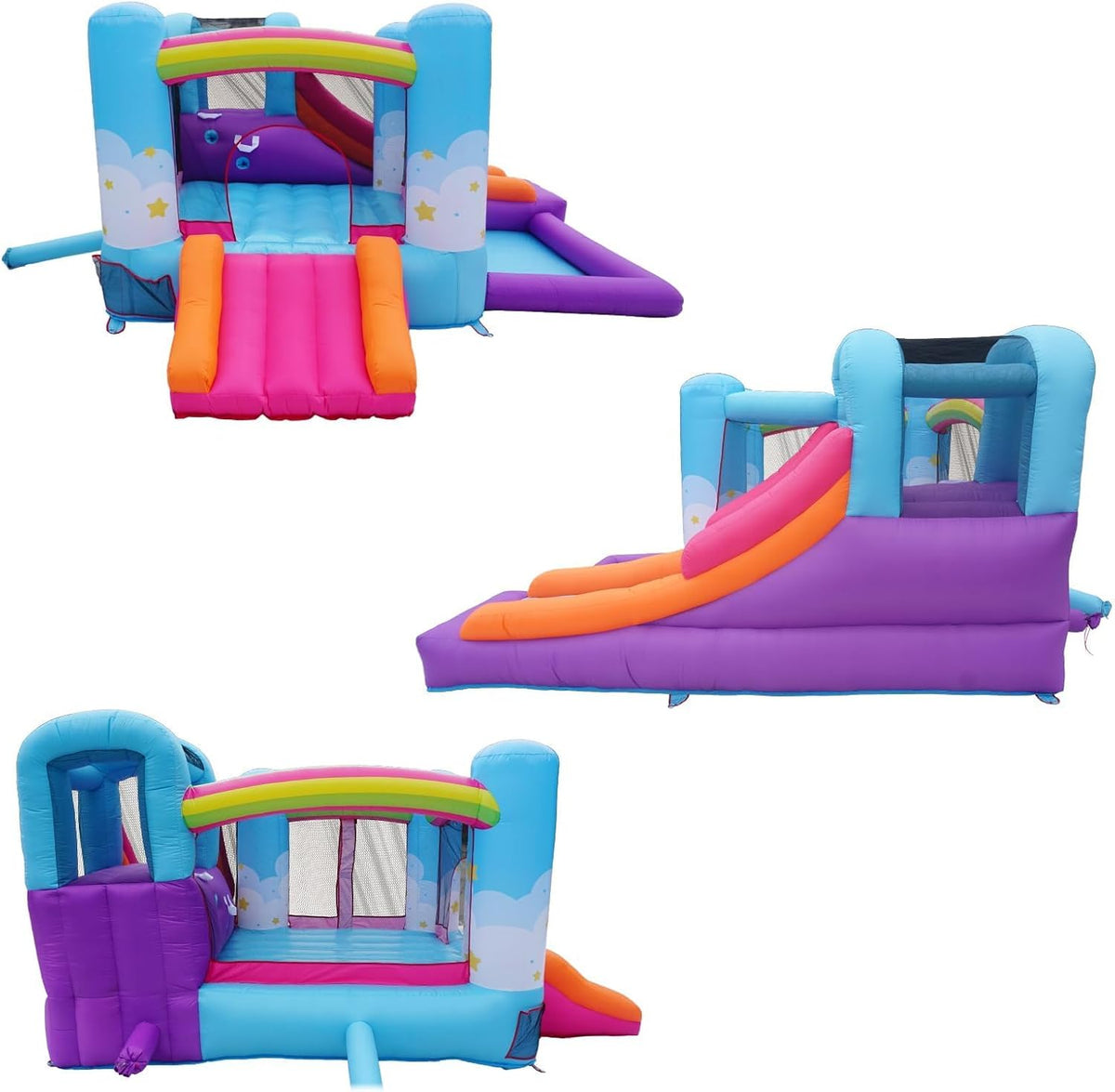 Inflatable Bounce House with Air Blower, Ball Pit, Slides, Reinforced PVC Bounce Floor R114