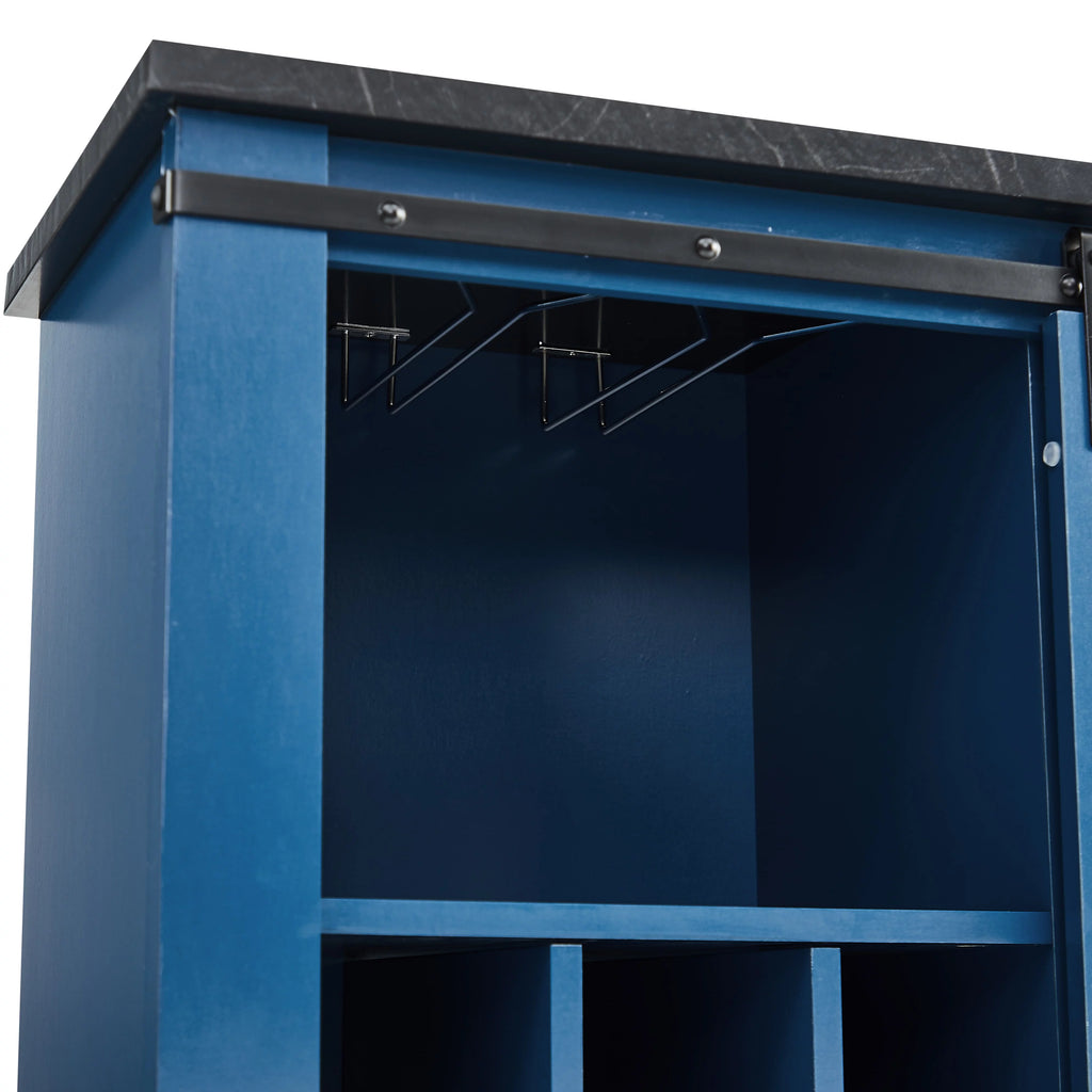 Navy Blue Wood Buffet Cabinet with Barn Door W15271